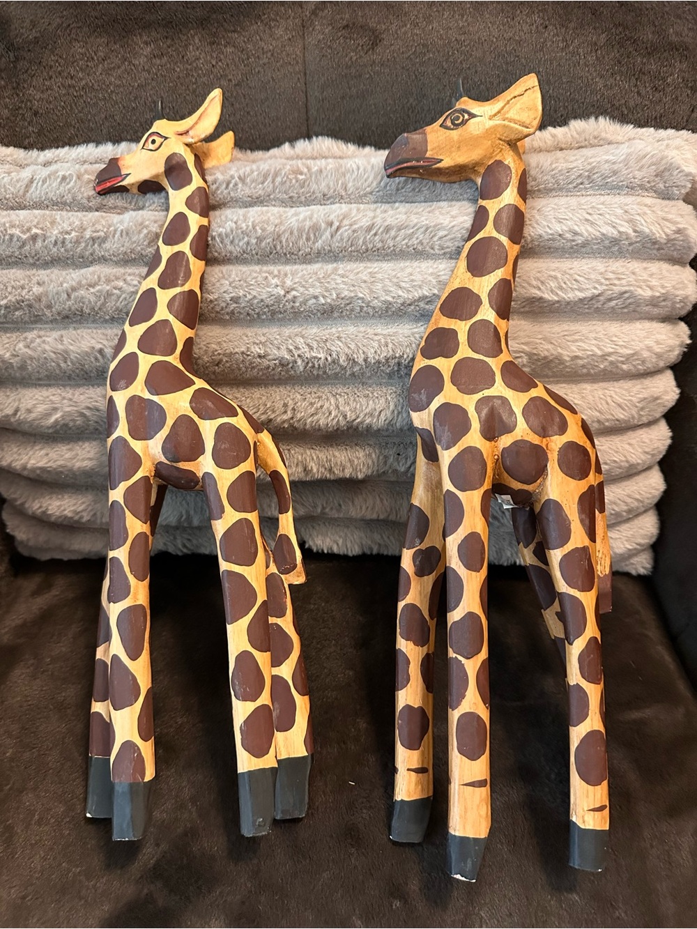 Hand-Carved Brown & Tan Giraffe Figurine Pair - Unbranded Home Accent
